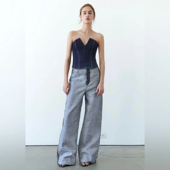 新品未使用　ZARA the inside out denim pants ZARA the inside out denim pants ワイドパンツ - メルカリ